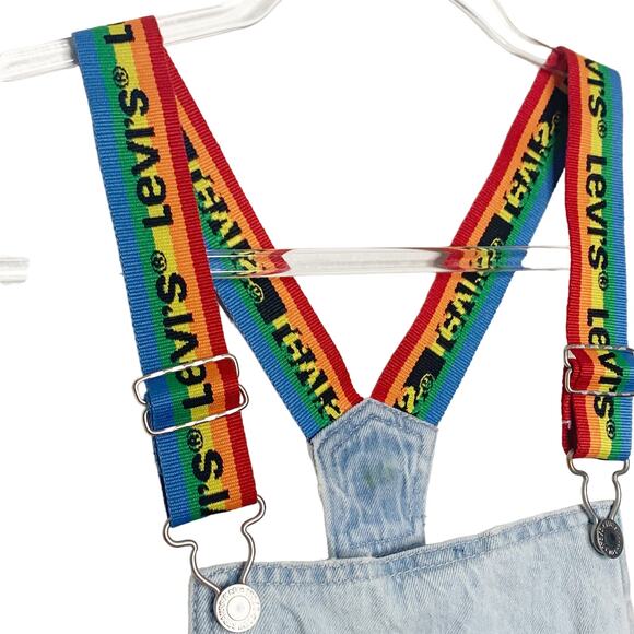 LEVI'S Rainbow Strap Denim Jean Shortall Overalls Light Wash Kids Size 10Regular - Picture 4 of 12